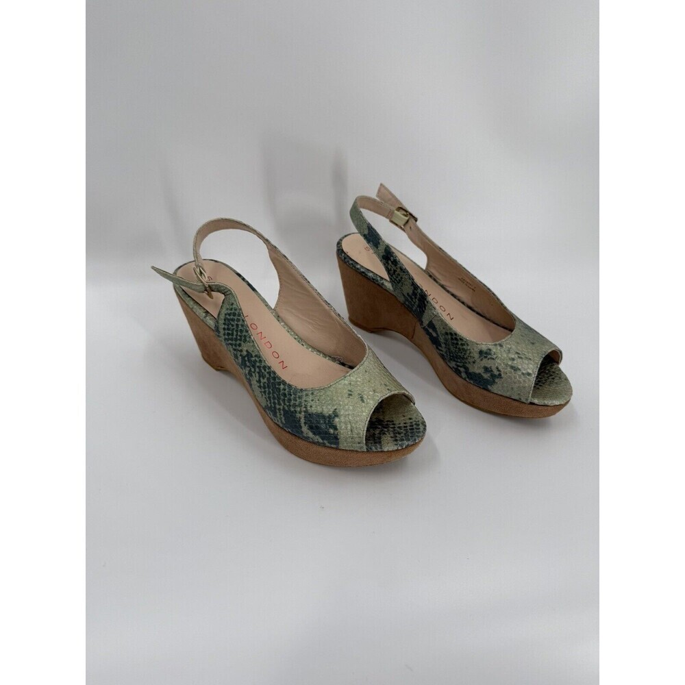 Sacha London Women's Green Snake Skin Design Sling Back Open Toe Size 7 Krystal